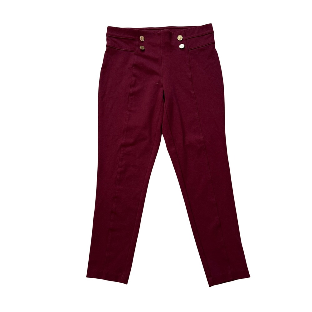 Michael Kors Burgundy Gold Button High Waist Cropped Pants‎ Women's Size Small